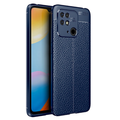 Blue TPU shockproof phone case with litchi texture, camera cutout and raised bezel
