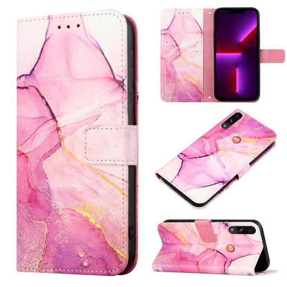 Pink purple marble flip leather phone case with folio wallet, card slots, magnetic closure