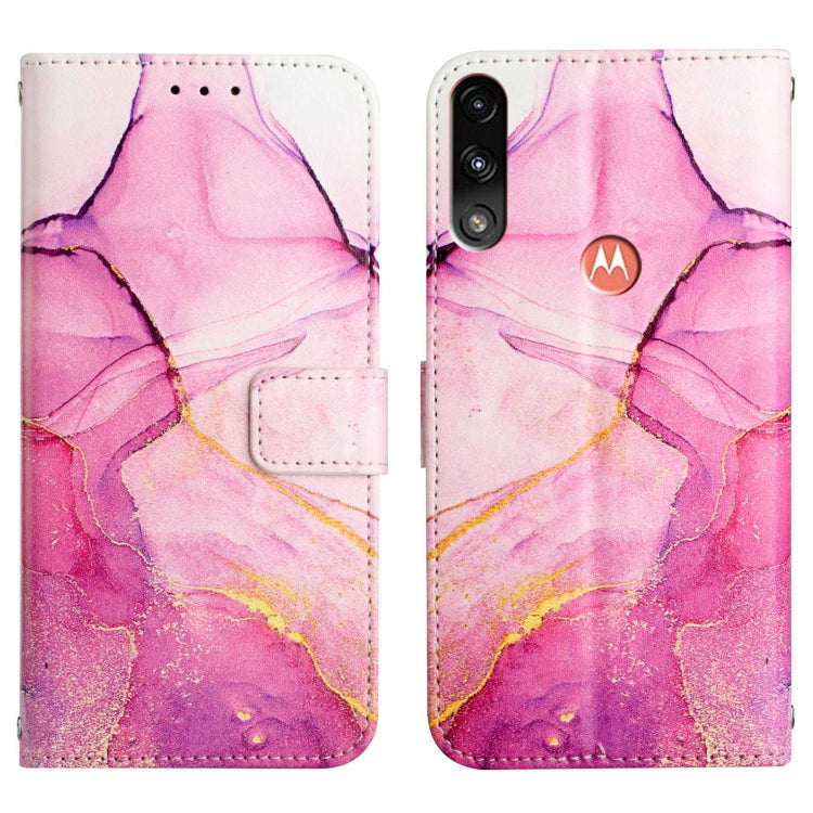 Pink marble folio flip phone case with magnetic clasp and side button cutout