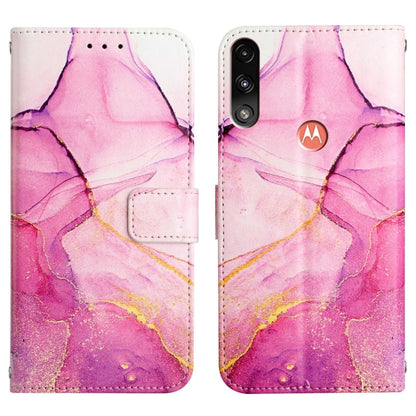Pink marble folio flip phone case with magnetic clasp and side button cutout
