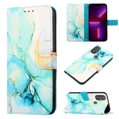 Marble pattern flip leather phone case, teal blue and white