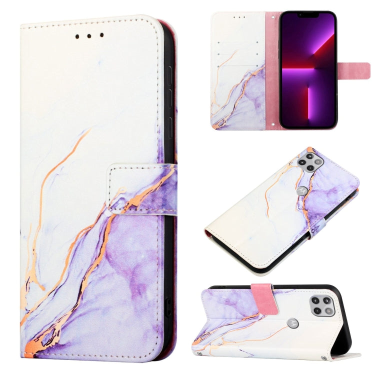 Marble pattern flip leather phone case, white with lavender purple marble