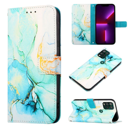 Marble pattern flip leather phone case with turquoise and gold accents, card holder