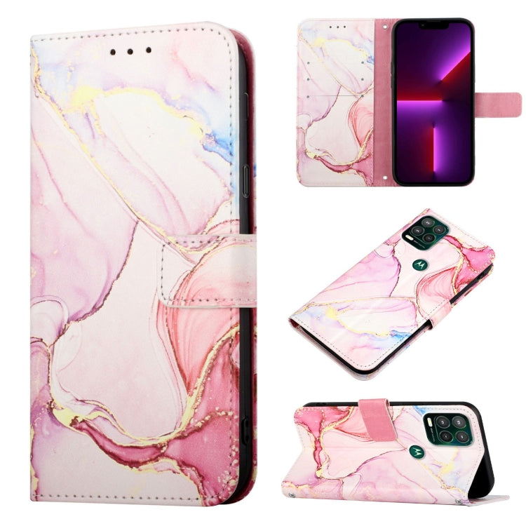 Marble pattern flip leather phone case in pink with multicolor veining, card holder