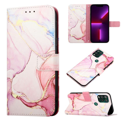 Marble pattern flip leather phone case in pink with multicolor veining, card holder