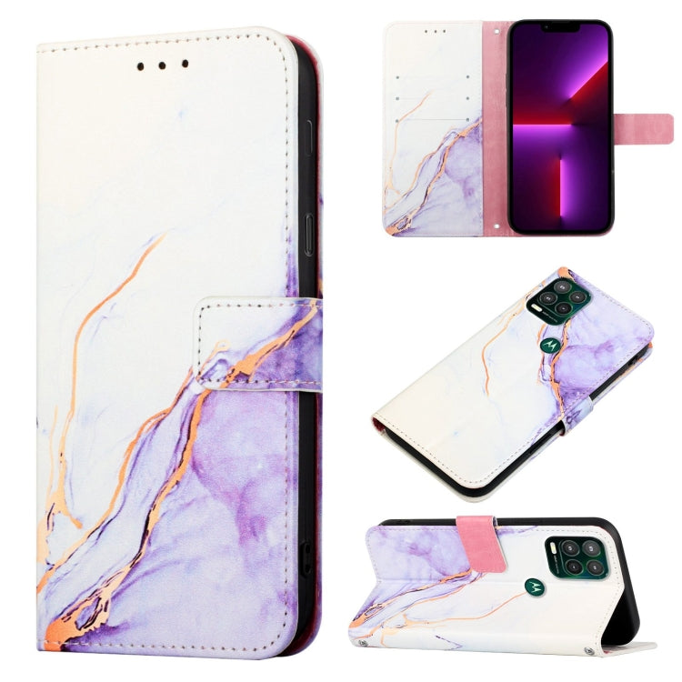Marble pattern flip leather phone case in white with purple veining, card holder