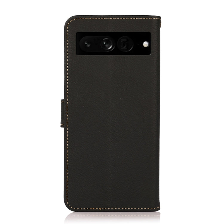 KHAZNEH leather RFID phone case in black, back view with camera cutout.