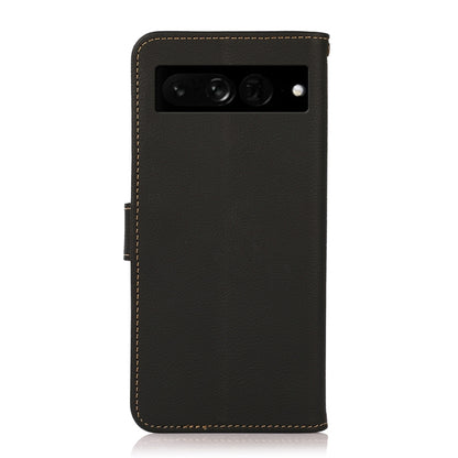 KHAZNEH leather RFID phone case in black, back view with camera cutout.