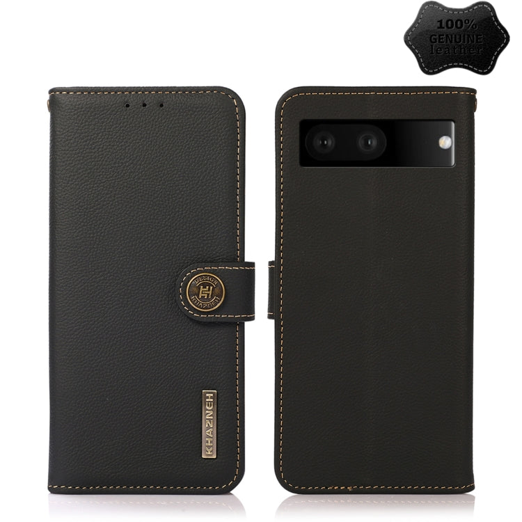 KHAZNEH leather RFID phone case in black, front and back with genuine leather badge.
