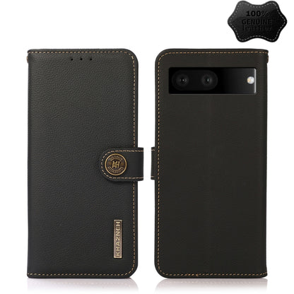 KHAZNEH leather RFID phone case in black, front and back with genuine leather badge.