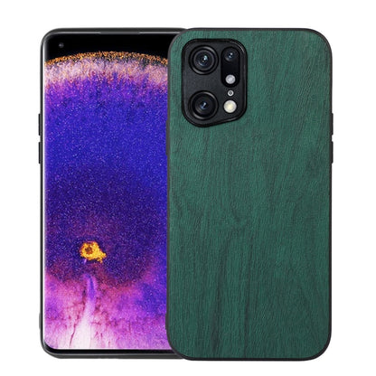 Green wood-texture PU phone case with textured finish and raised dual camera rings