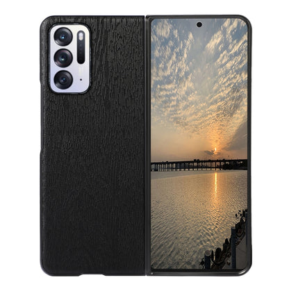 Black wood-texture PU phone case with camera cutouts; screen facing forward