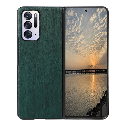 Green wood-texture PU phone case with camera cutouts; screen facing forward