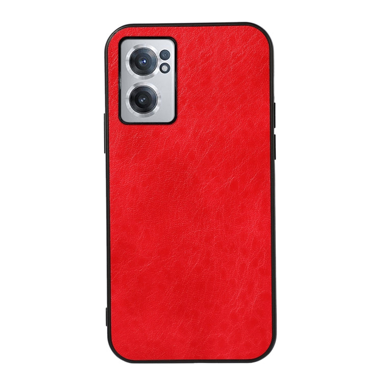 Shockproof phone case for OnePlus Nord CE 2 5G, red textured leather-style back
