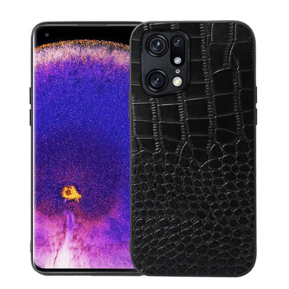 Black crocodile-pattern leather phone case with camera cutouts and protective rim.