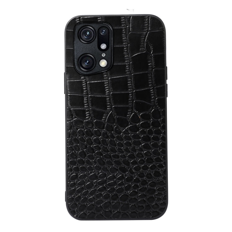 Black crocodile-pattern leather phone case with camera cutouts, flat front view.