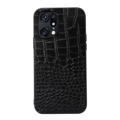 Black crocodile-pattern leather phone case with camera cutouts, flat front view.