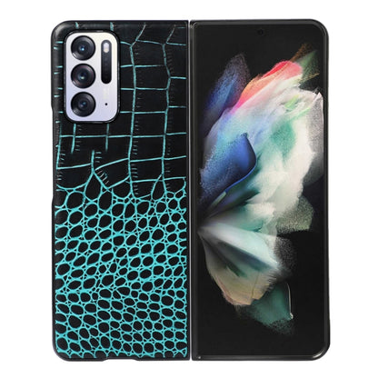 Teal crocodile-texture leather phone case with camera and port cutouts