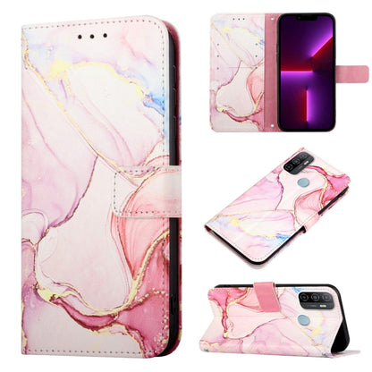 Marble-pattern flip leather phone case, pink and peach marble watercolor with stand