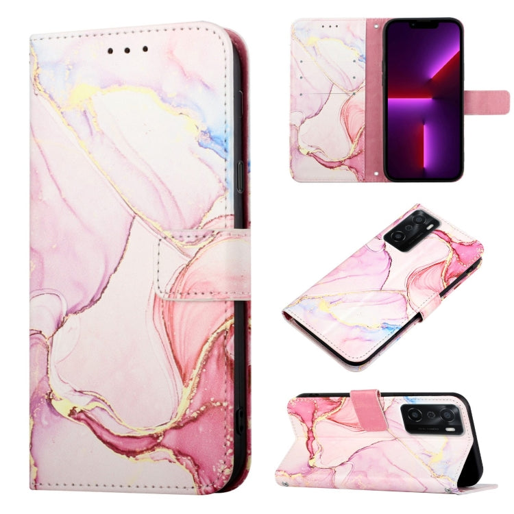 Marble flip leather phone case with pink and peach marble pattern, magnetic flap