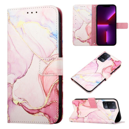 Marble flip leather phone case with pink and peach marble pattern, flap with cutouts