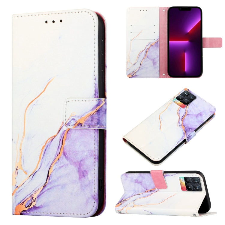 Marble flip leather phone case with white and purple marble lines