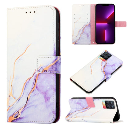 Marble flip leather phone case with white and purple marble lines