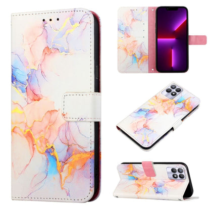 Marble flip leather phone case with pastel peach and blue swirls