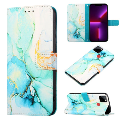Marble pattern flip leather phone case in light blue and white, folio with camera cutout