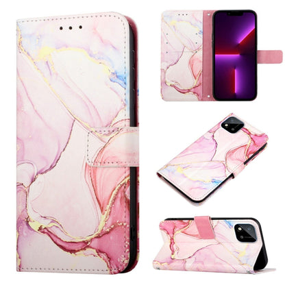 Marble pattern flip leather phone case in pink and white, folio with camera cutout