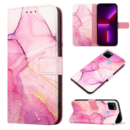 Marble pattern flip leather phone case, pink and white fluid marble design with flip cover