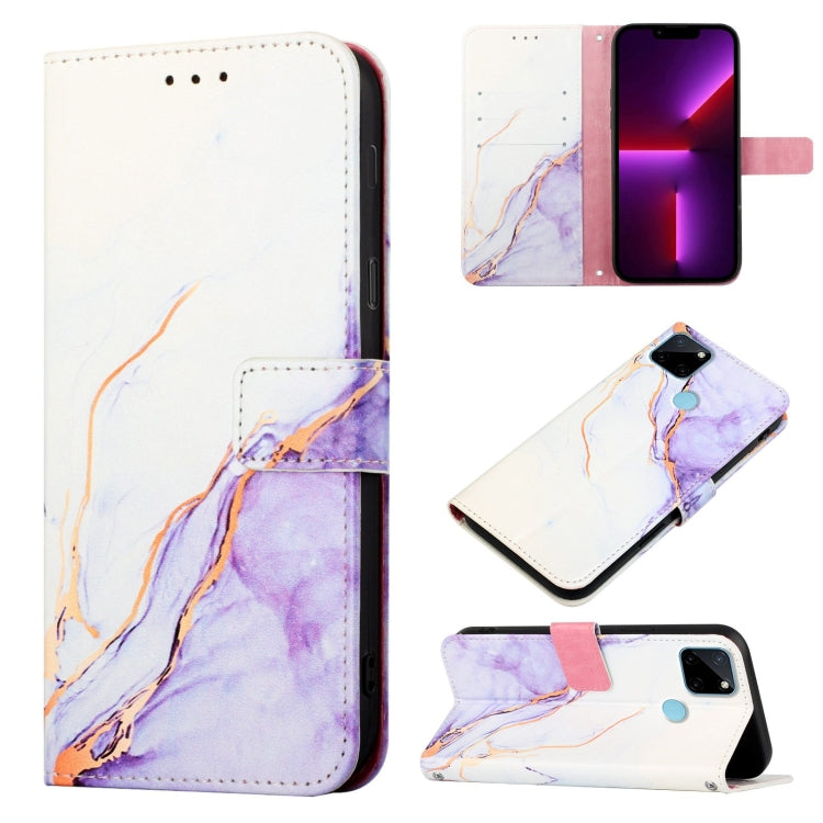 Marble pattern flip leather phone case, white and violet marble swirls with flip cover