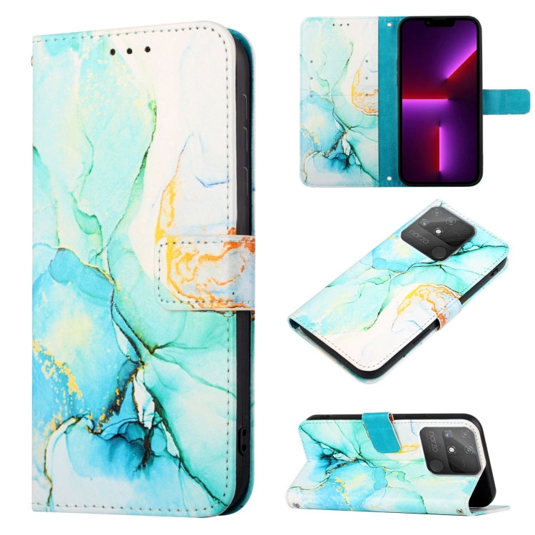 Marble pattern flip leather phone case, light blue marbling with card pocket, camera cutout