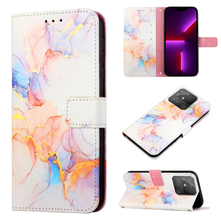 Marble pattern flip leather phone case, pastel peach and blue marbling with card pocket