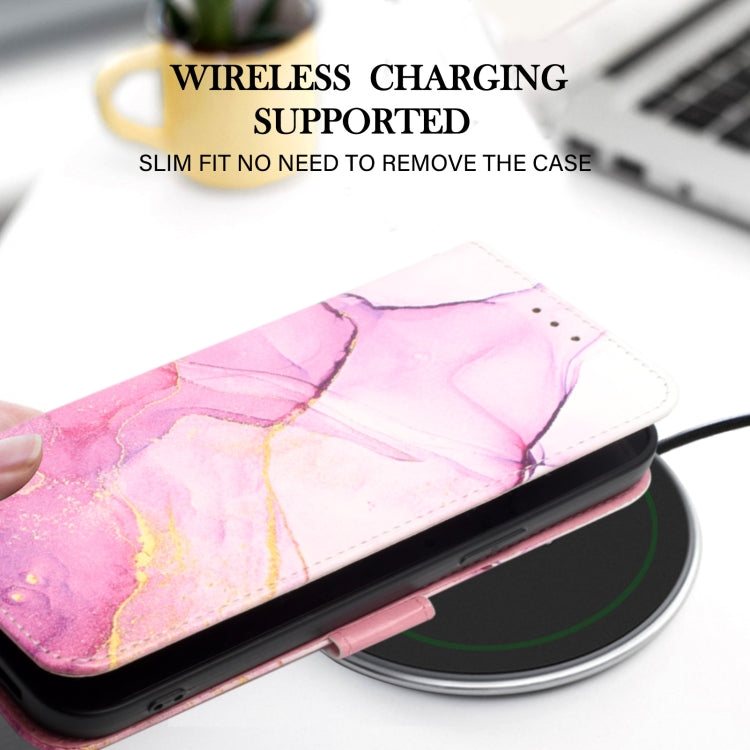 Marble-pattern flip leather phone case allowing wireless charging without removing it.