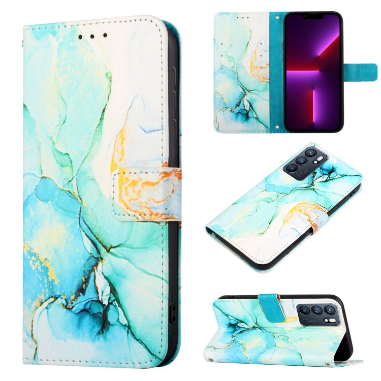 Marble-pattern flip leather phone case in blue and white with card slot and magnetic clasp.