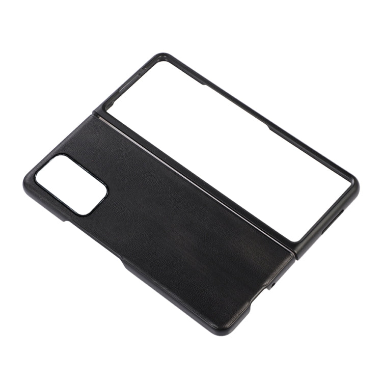 Black textured phone case with front window and camera cutout