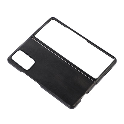 Black textured phone case with front window and camera cutout