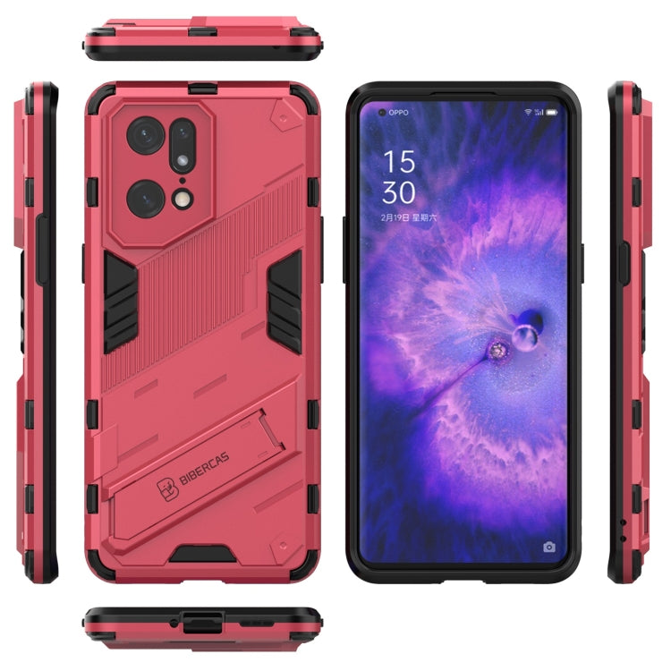 Rugged TPU shockproof phone case with invisible holder, light red—front and back views