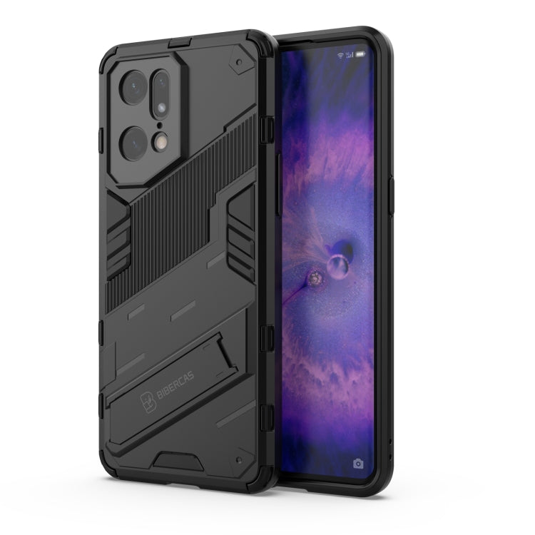 Shockproof armored phone case with invisible holder, black with textured panel design
