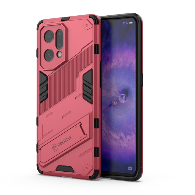 Shockproof armored phone case with invisible holder, pink with black protective frame
