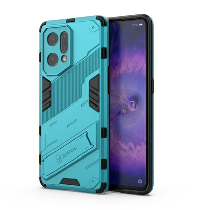 Shockproof armored phone case with invisible holder, light blue with black accents