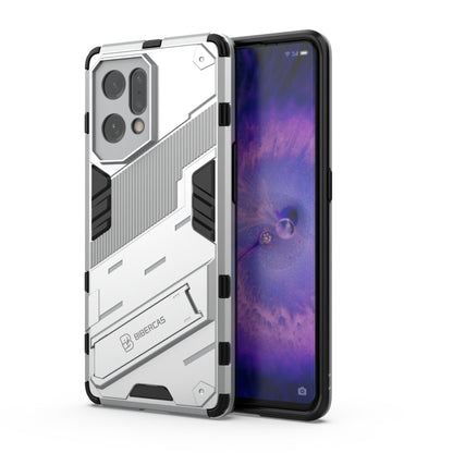 Shockproof armored phone case with invisible holder, white with black rugged corners