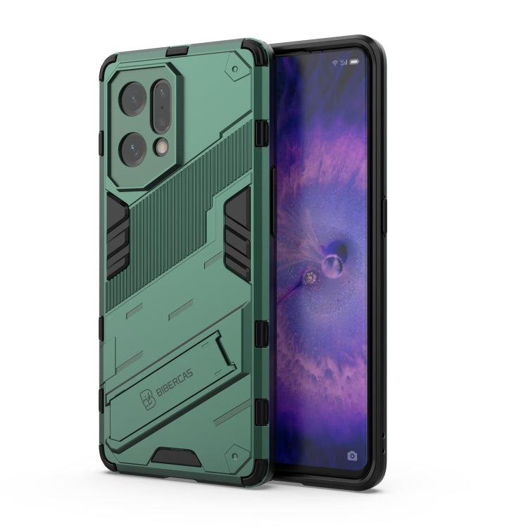 Shockproof armored phone case with invisible holder, green with black textured grips