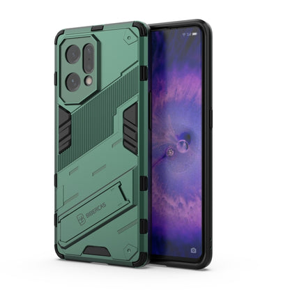 Shockproof armored phone case with invisible holder, green with black textured grips