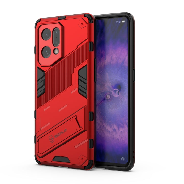 Shockproof armored phone case with invisible holder, red rugged case with black trim