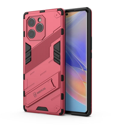 Light red rugged phone case with raised TPU shockproof frame and camera cutouts