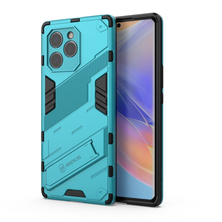 Blue rugged phone case with raised TPU shockproof frame and camera cutouts
