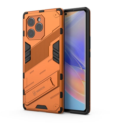 Orange rugged phone case with raised TPU shockproof frame and camera cutouts