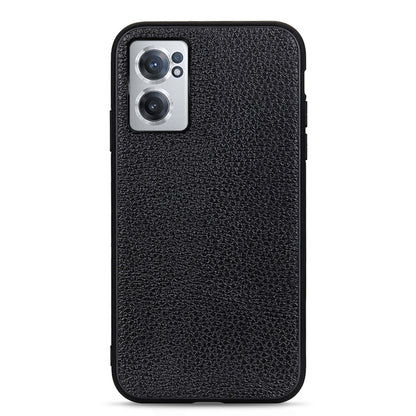 Litchi-textured genuine leather phone case, black, with camera cutout